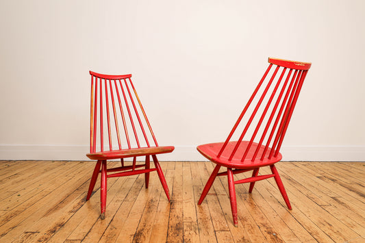 Pair of Red Mademoiselle Lounge Chairs by Ilmari Tapiovaara