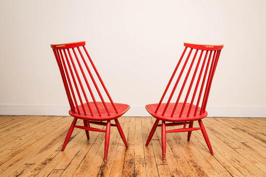 Pair of Red Mademoiselle Lounge Chairs by Ilmari Tapiovaara