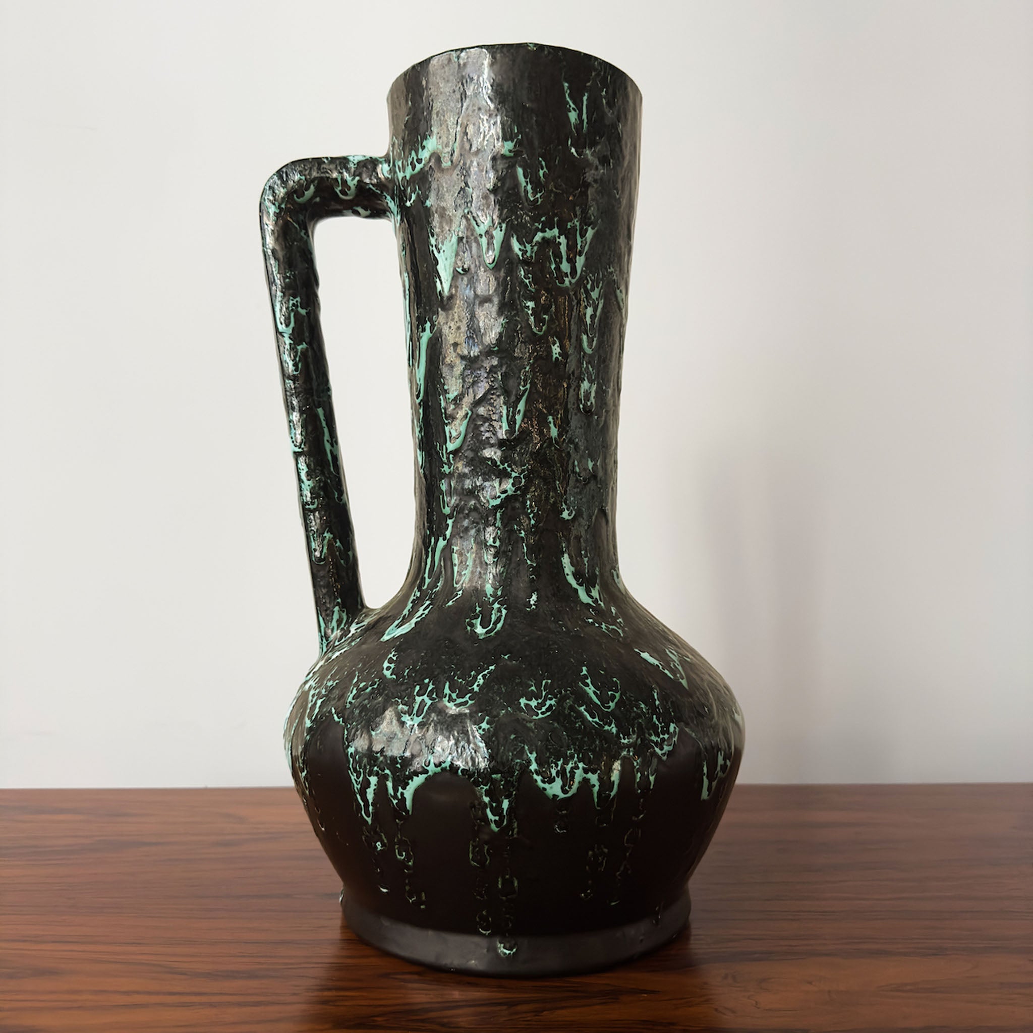 Green and Black Drip Glaze Handled Jug