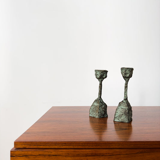 Patinated Bronze Brutalist Style Candlesticks
