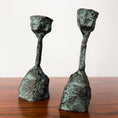 Load image into Gallery viewer, Patinated Bronze Brutalist Style Candlesticks
