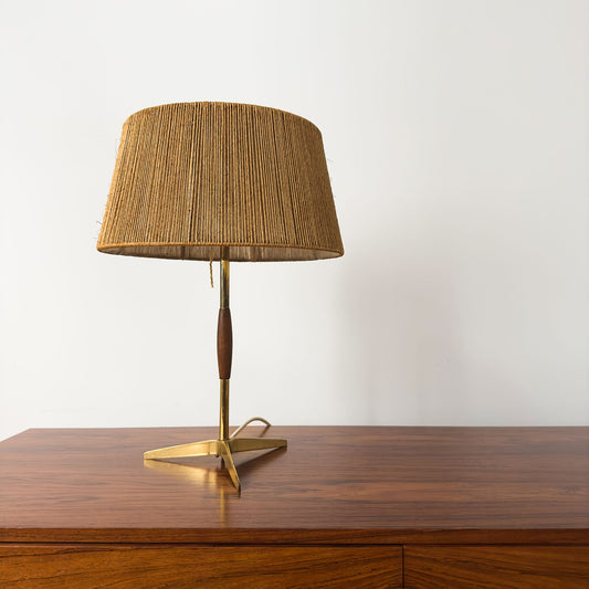 French Brass Table Lamp with Papercord Shade