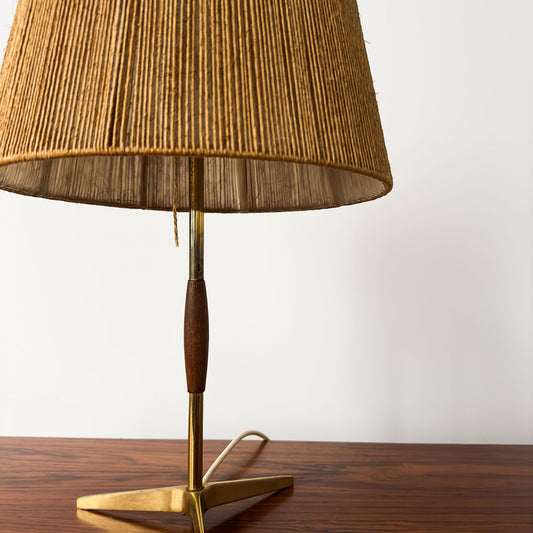 French Brass Table Lamp with Papercord Shade