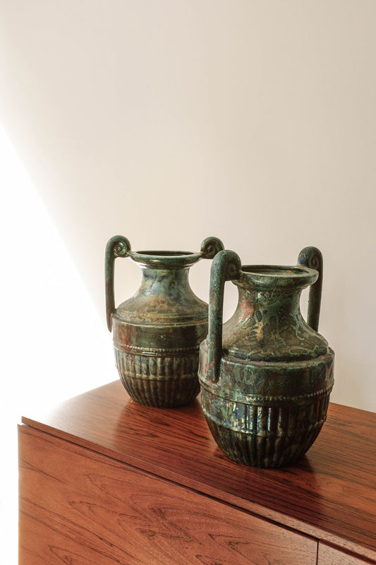 Pair of William K. Turner Lustre Raku Iridescent Glaze Urns
