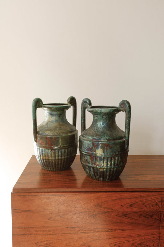 Pair of William K. Turner Lustre Raku Iridescent Glaze Urns