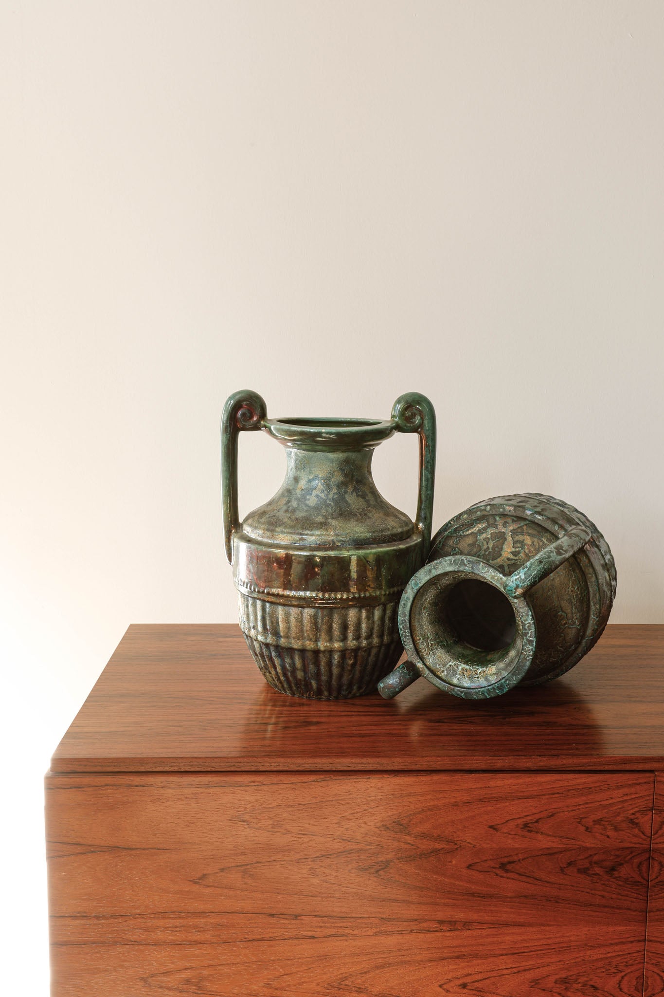 Pair of William K. Turner Lustre Raku Iridescent Glaze Urns