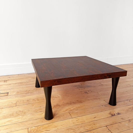 Square Rosewood Coffee Table with Unique Hourglass Legs