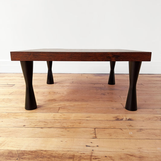 Square Rosewood Coffee Table with Unique Hourglass Legs