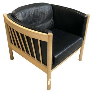 Black Leather Barrel Chair