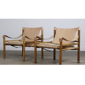 Pair of Arne Norell Sirocco Chairs in Peach Leather, 1970s